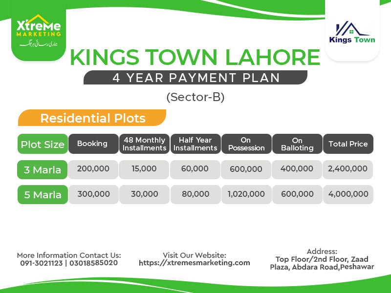 Kings Town Lahore B-Block residential payment plan