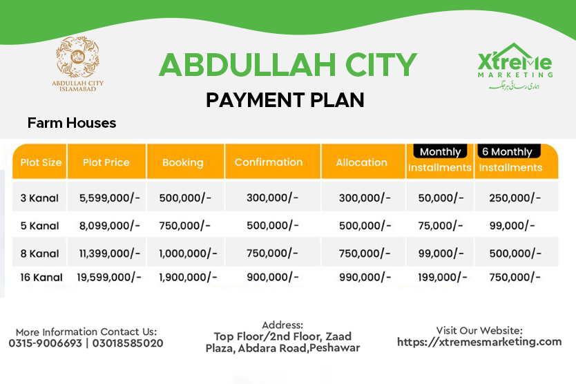 farm house Payment of abdullah city islamabad