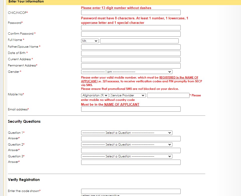 SECP Registeration form 