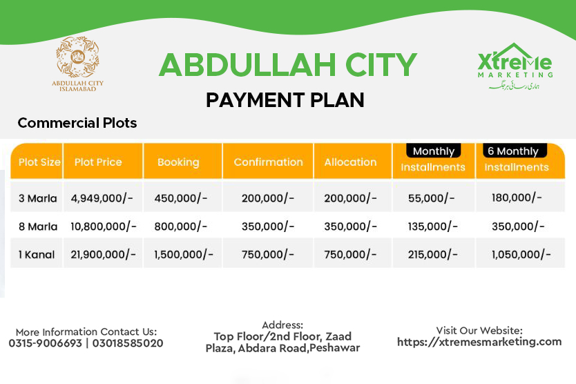 commercial plats  Payment of abdullah city islamabad