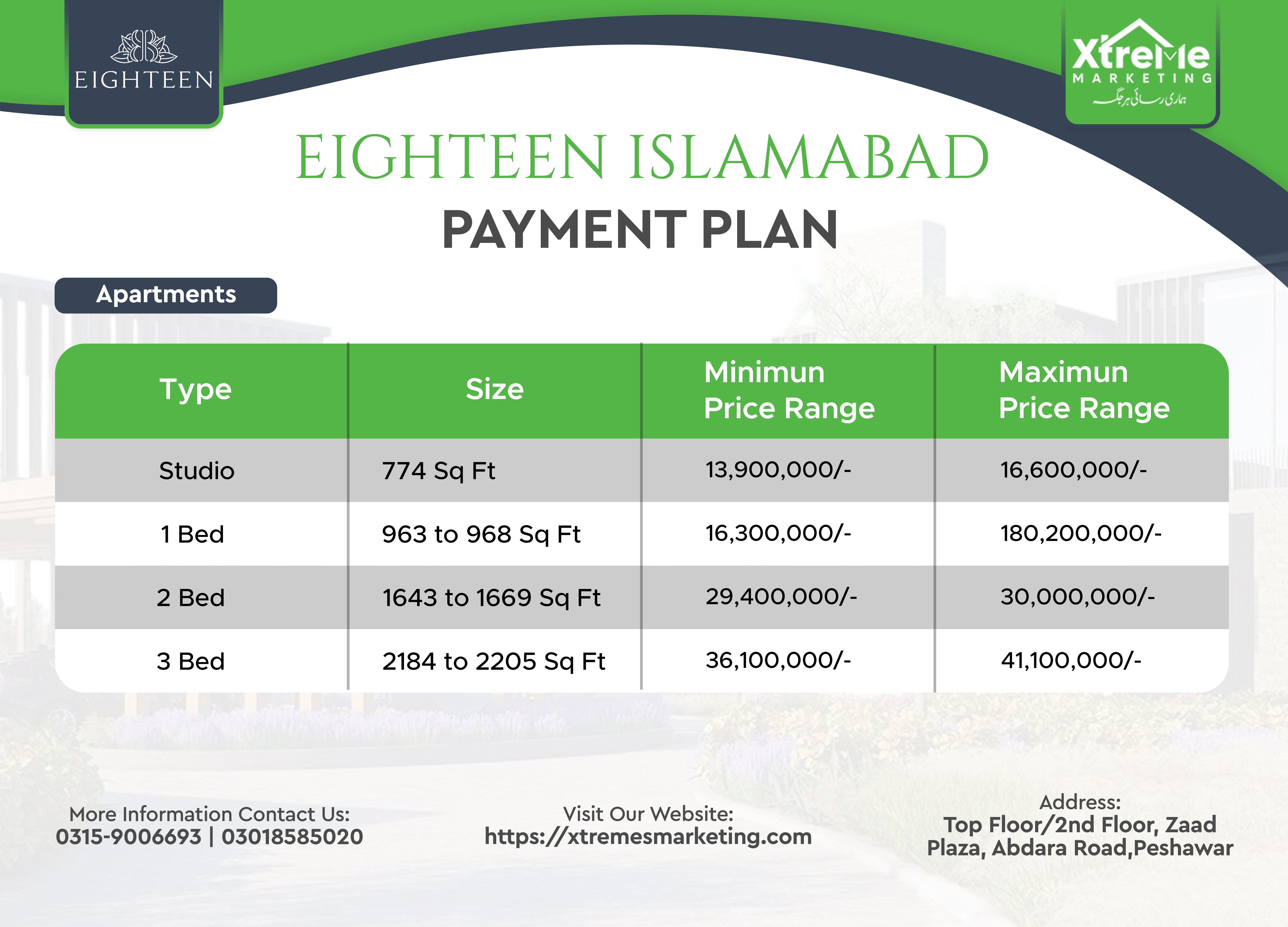 EIGHTEEN ISLAMABAD APARTMENTS PAYMENT PLAN