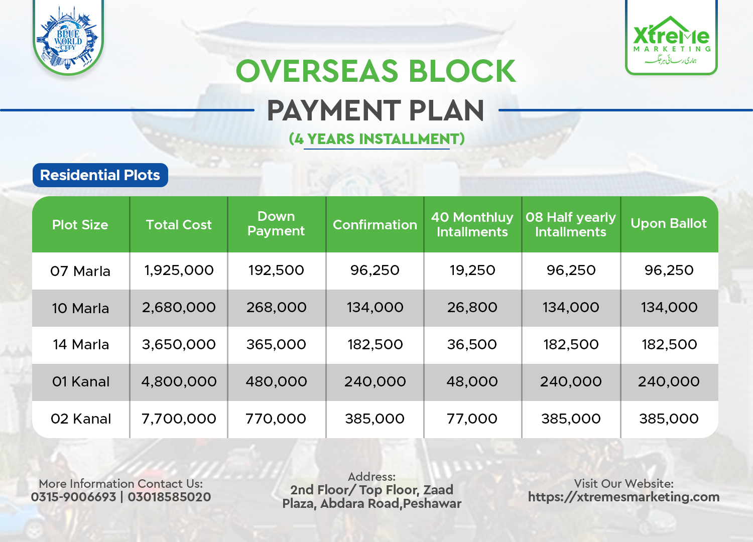 blue world overseas residential block payment plan