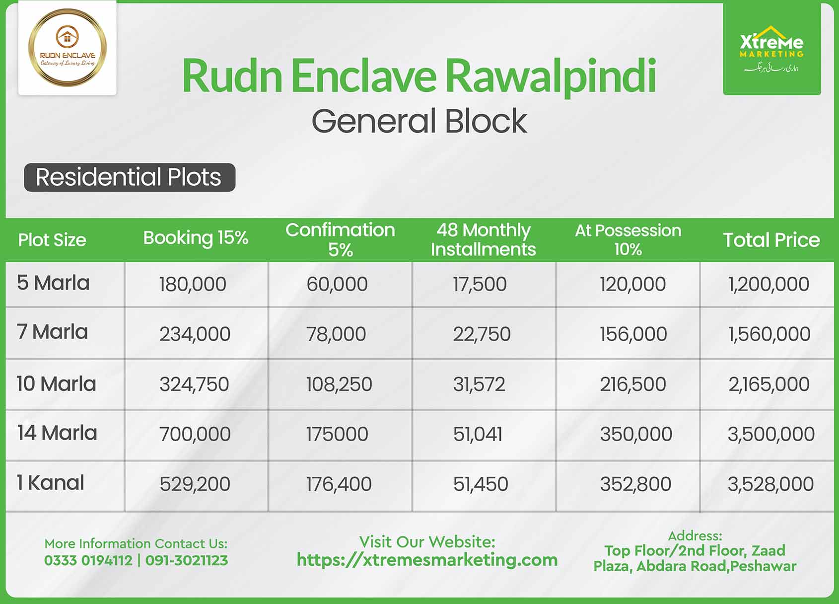 Payment Plan of the rudn enclave Residential plots in General Block